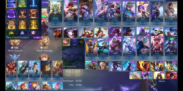 Mythic 100 (immortal), 1 Legend (Franco), 2 Collector (Jawhead, Gusion), 16 Epic Limited, 12 epic shop