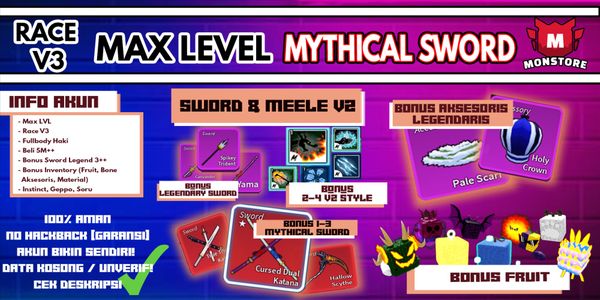 Blox Fruit Account [Level MAX][MYTHICAL SWORD][V2 Fighting Style](Unverified)