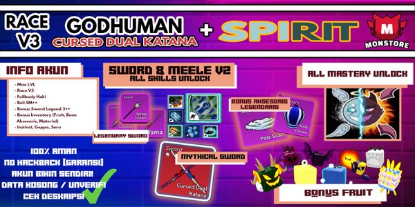 Blox Fruit Account {GODHUMAN + SPIRIT + CDK} [RACE V3][Level MAX ] (Unverified)