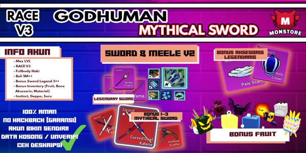 Blox Fruit Account [Level MAX][Godhuman]{MYTHICAL SWORD}(Unverified)