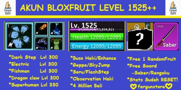 Blox fruit account level 1500+