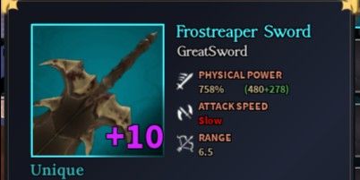 +10 Frostreaper Sword (+35% Phys Power) Leg Perks