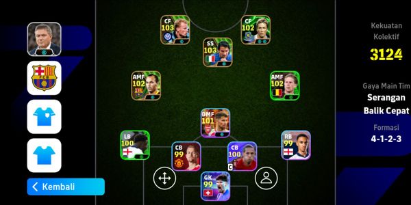 Akun Efootball berisi epic Andres Iniesta, epic delpiero blitz, epic Dennis Bergkamp, epic Maradona, epic Fernando Torres dll + manager booster