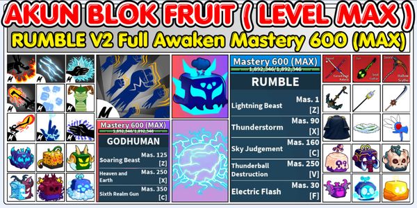 RUMBLE V2 FULL AWAKEN Mastery 600 (MAX) + Godhuman Mastery 600 (MAX)