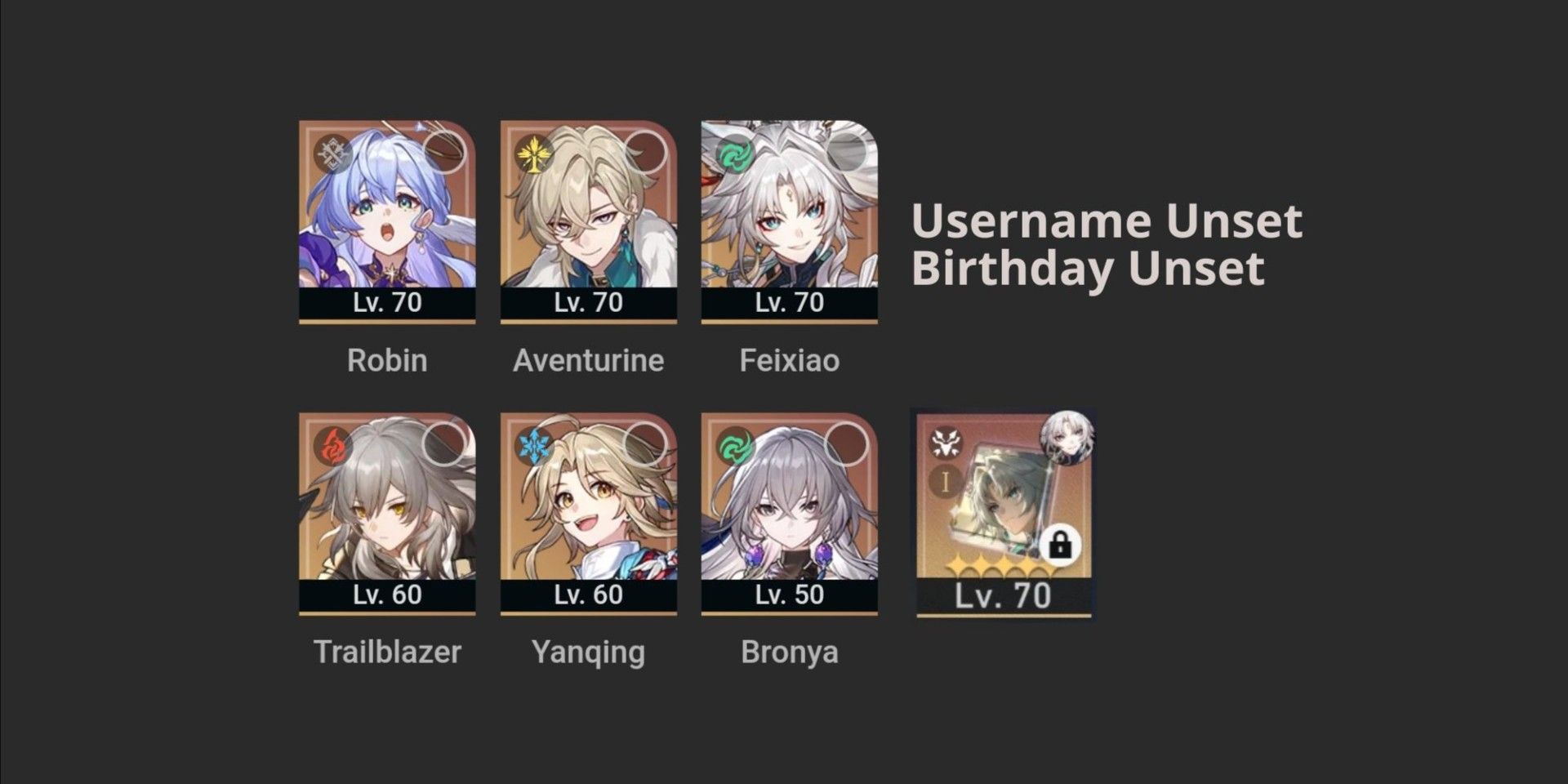 Buy Account [Stelle] Feixiao (Sign) + Robin + Aventurine + Bronya + Yanqing  | All Unset Honkai: Star Rail 3099285 | itemku