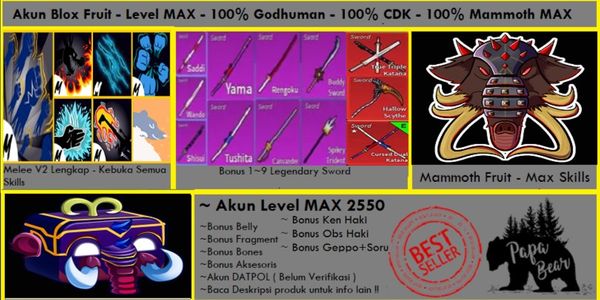 Beli Akun Akun Blox Fruit - Level Max - Godhuman - 100% Mammoth MAX ...