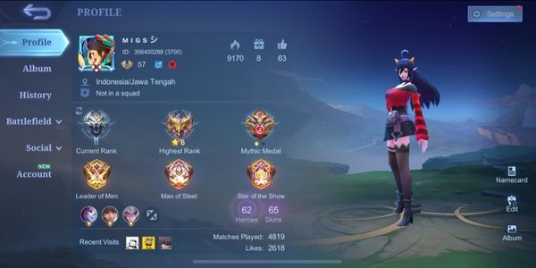 (9) Akun Mlbb Skin Collector Valir, Lightborn Fanny Emblem Max