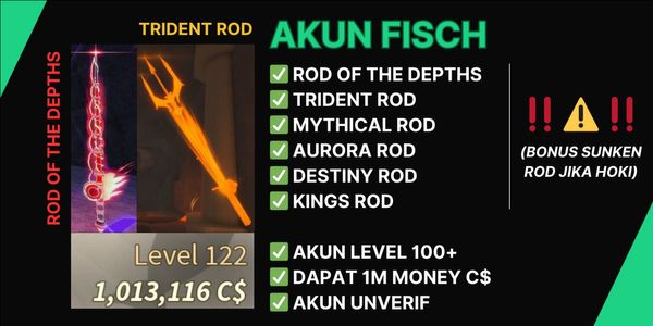 Buy Account Fisch Account Level 100+ + Rod of the Depths + Trident Rod ...