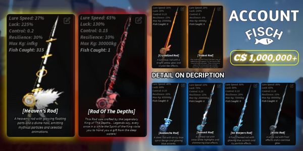 Akun Heaven's Rod, Rod Of The Depths, +7 Rod GG (Cek Deskripsi) | FISCH RBL