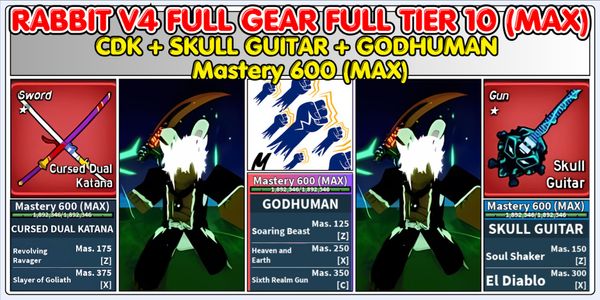 RABBIT V4 FULL GEAR FULL TIER 10 (MAX) + CDK SOUL GUITAR GODHUMAN Full Mastery 600 (MAX)