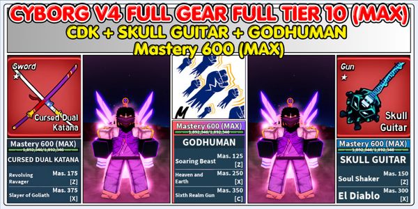 CYBORG V4 FULL GEAR FULL TIER 10 (MAX) + CDK SOUL GUITAR GODHUMAN Full Mastery 600 (MAX)