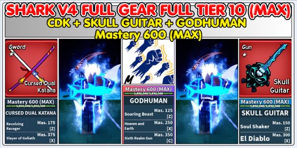 SHARK V4 FULL GEAR FULL TIER 10 (MAX) + CDK SOUL GUITAR GODHUMAN Full Mastery 600 (MAX)