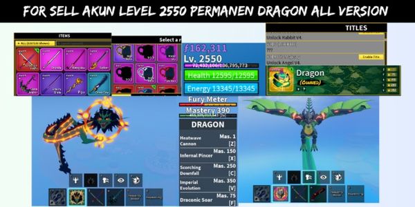 AKUN PERMANEN DRAGON ALL VERSION (EAST & WEST) | V4 ANGEL & V4 RABBIT | ALL LEGENDARY HAKI