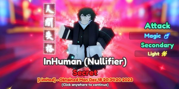 InHuman (Nullifier) / Dazai Evo Good Stats | Unit Secret Limited Anime Adventures-AA