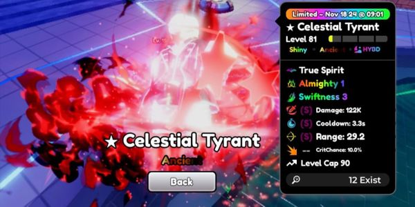 Shiny Celestial Tyrant Almighty Swiftness 3 SSS LB Max Tree ( Perfect ) | Anime Defenders