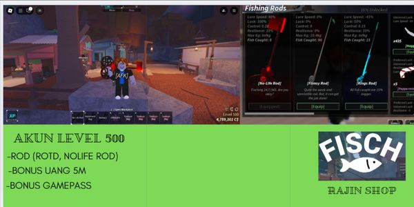 AKUN LEVEL 500(ROTD,NO-LIFE ROD), BONUS MONEY DAN GAMEPASS
