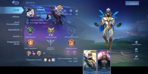 AKUN ML MURAH GG SKIN HERO VALE COLLECTOR VALIR LIGHTBORN FANNY EPIK LIMIT ROGER STARLIGHT LAYLA