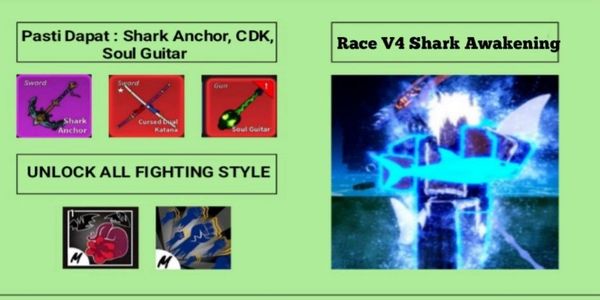 Bloxfruit Race Awakening V4 Shark Account - Godhuman & Sanguine Art - CDK & Shark Anchor