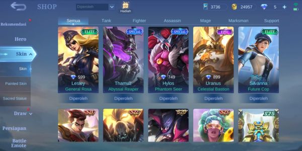 Akun ML Murah epic Uranus DLL hero banyak | musgem#16