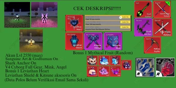 Blox Account Fruit Sanguine Art + Shark Anchor - V4 Cyborg Full Gear + Mink + Angel - CDK On Level Max - Plain Data