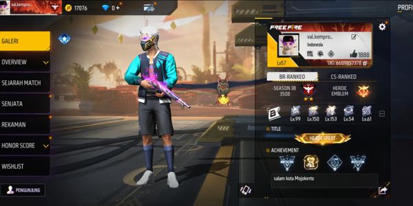 AKUN FREE FIRE SG2 UNGU VAULT 118 SENJATA 130