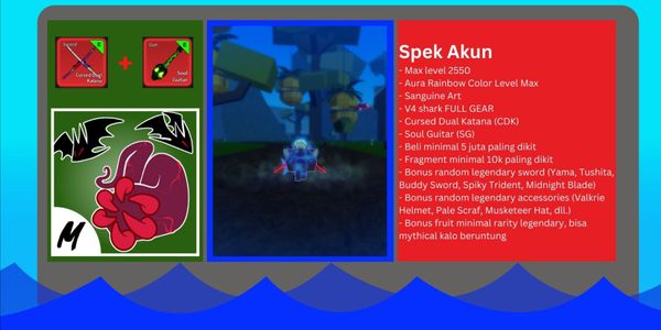 Akun Bloxfruit Max Level Sanguine Art - Shark V4 Full Gear - CDK - Soul Guitar