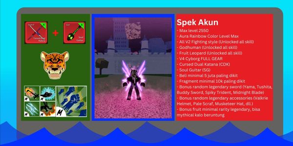 Akun Bloxfruit Max Level Race Cyborg V4 Full Gear - CDK - Soul Guitar - God Human Fighting Skill