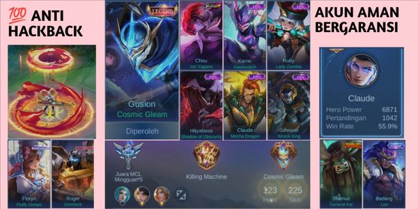 AKUN MOBILE LEGEND SULTAN MURAH LEGEND GUSION KOF CHOU EX GLORY SKIN 200+