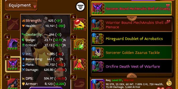 Mage Account with Mechanubis Armor, Artif, Belt, and other