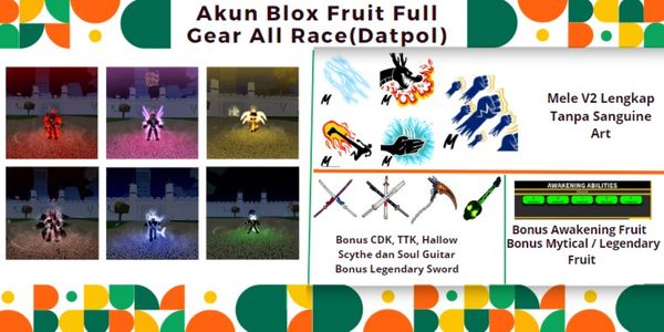 Blox Fruit Account Level Max Datpol + Full Gear All Race + God Human + CDK + Soul Guitar + HS + TTK Belly 43M Frag 34K