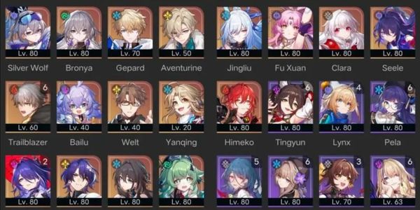 Asia HSR Account ( Lv 70) Acheron E2 (Sign)+Silver Wolf (Sign)+Jingliu (Sign)+Fu Xuan (Sign)+Hou Hou (Sign)+Ruan Mei+ Bronya (Sign)+Seele(Sign)
