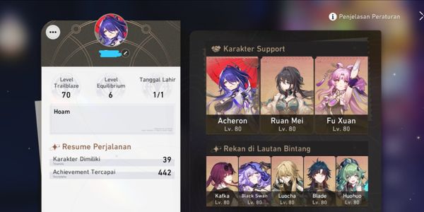 Asia HSR Account (Lv. 70) Acheron (Sign)+ Black Swan+ Kafka (Sign)+ JingLiu + Topaz + Seele + Fu Xuan+ Jing Yuan+ Blade+ Loucha+ Dr Ratio etc