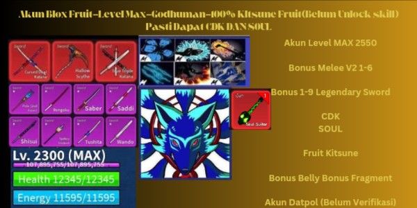 Blox Fruit Kitsune CDK SOUL Level Max Datpol Account
