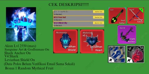 Blox Account Fruit Sanguine Art + Shark Anchor - Awakening V4 Shark - CDK + Godhuman On - Level Max - Plain Data