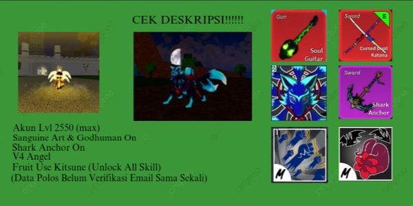 Blox Fruit Sanguine Art Account + Shark Anchor - V4 Angel - Use Kitsune Fruit - CDK + Godhuman - Max Level - Plain Data