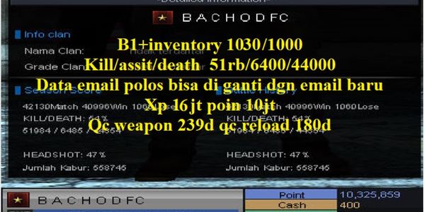 B1+Inventory 1030/1000 + Qc239d Qcr180d Email can be changed kill/assist/lose available