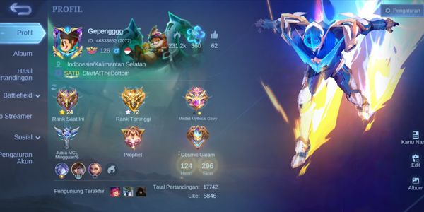 LEGEND GUSION SKIN296 AMAZING ACCOUNT DREAM SPEK USER ASSASSIN ALL MATCH 17K BP 1JT EMBLEM ALL MAX