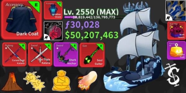 Compte Roblox Blox Fruits - Buddha, Dough, Perm, Level Max, Skins, Toutes Les V4 - Comme Neuf
