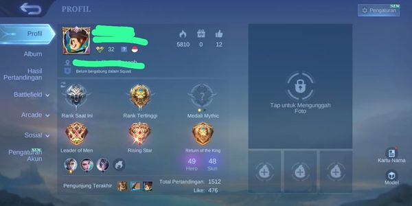 ML HERO ACCOUNT 49 SKIN 48 ALLUNBIND SKIN NICE