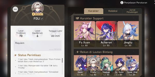 [END GAME ACCOUNT] 8 Limited Characters & 2 Limited LC - Acheron(Sign), Fu Xuan(Sign), Firefly, Jing Liu, Seele, Huohuo(check complete description)