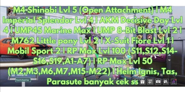 M4 Shinobi Lvl 5 | M4 Imperial Splendor Lvl 4 | AKM Decisive Day Lvl 4 | UMP Marine Max | 2 Sport Car