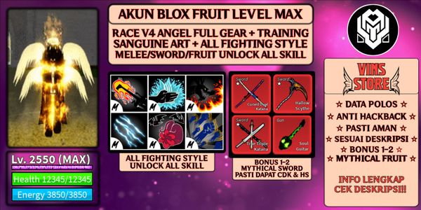 Akun Blox Fruit Level Max Race Angel V4 Full Gear T10 (Awakening)