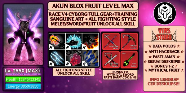 Blox Fruit Level Max Race Cyborg V4 Full Gear T10 (Awakening) Account
