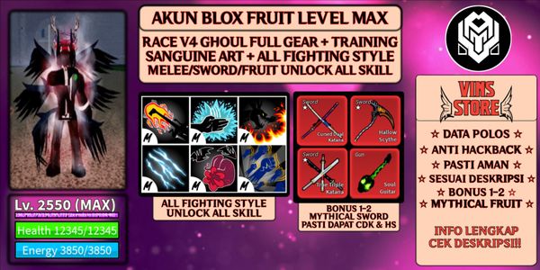 Blox Fruit Account Level Max Race Ghoul V4 Full Gear T10 (Awakening)