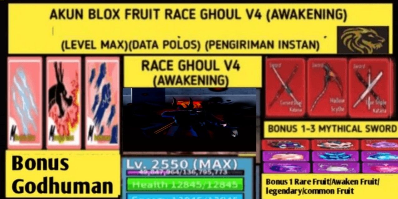 Compte Roblox Blox Fruits – Level Max, Race Ghoul V4, Tout Débloqué