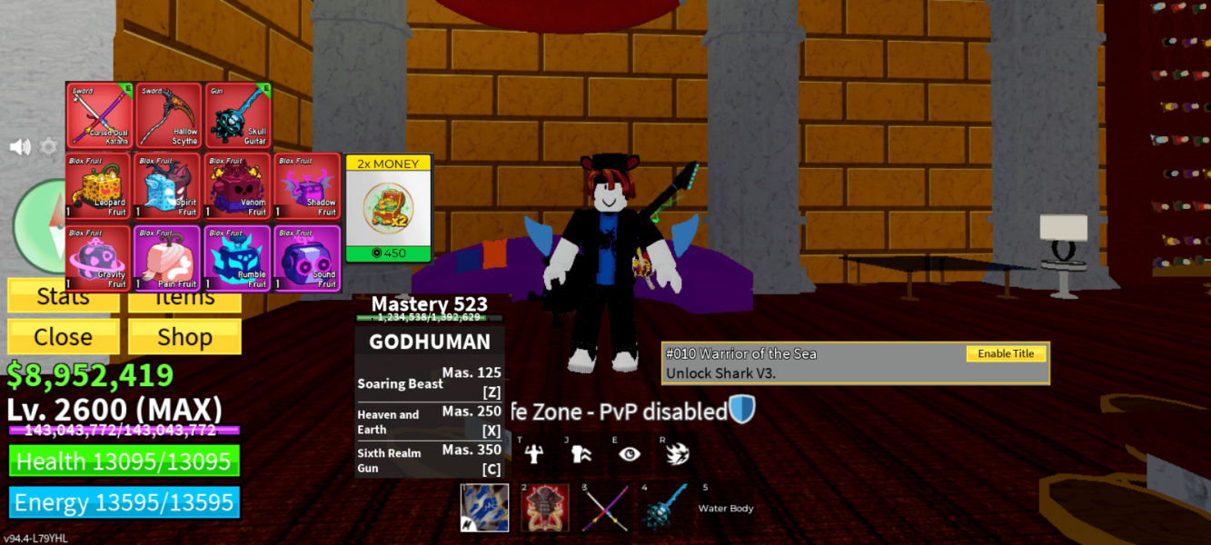 #40 Akun LVL Max GP 2x Money. FS Godhuman. V3 Shark. 100% CDK, HS, SG