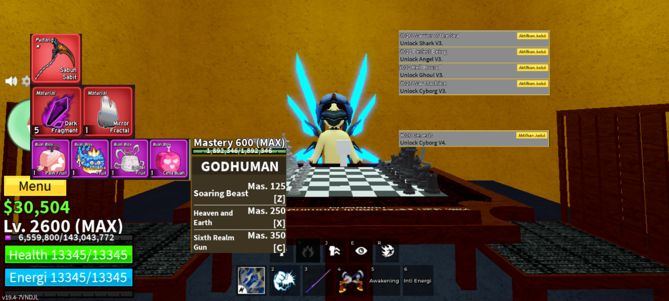 #A42 Akun LVL Max. Unlock all FS -Sanguine, Godhuman Max Mastery. V4 Cyborg Awakening. 100% CDK, HS