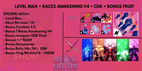 MAX LEVEL ACCOUNT + BONUS 1 RACE AWAKENING V4 + CDK + MELEE + BONUS FRUIT