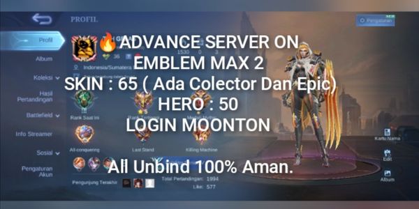 Cheap MLBB Account | Collector Skin, Max Emblem, All Unbind 100%