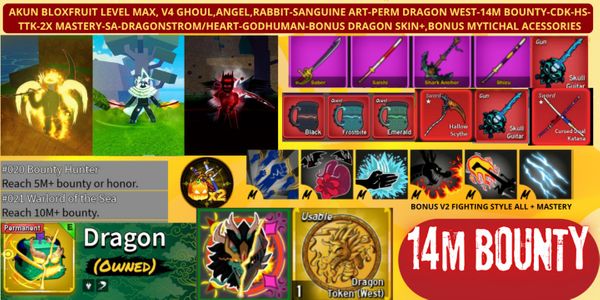 AKUN BF MAXLEVEL V4 GHOUL, ANGEL, RABBIT-SANGUINE-PERM DRAGON WEST-14M BOUNTY-CDK-HS-TTK-2X MASTERY-DRAGONSTROM/HEART-GH-DRAGON SKIN-MYTICHAL ACCESSORIES